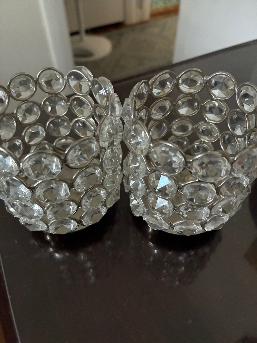 Crystal Accent Votive Candle Holders - Clear Silver Finish